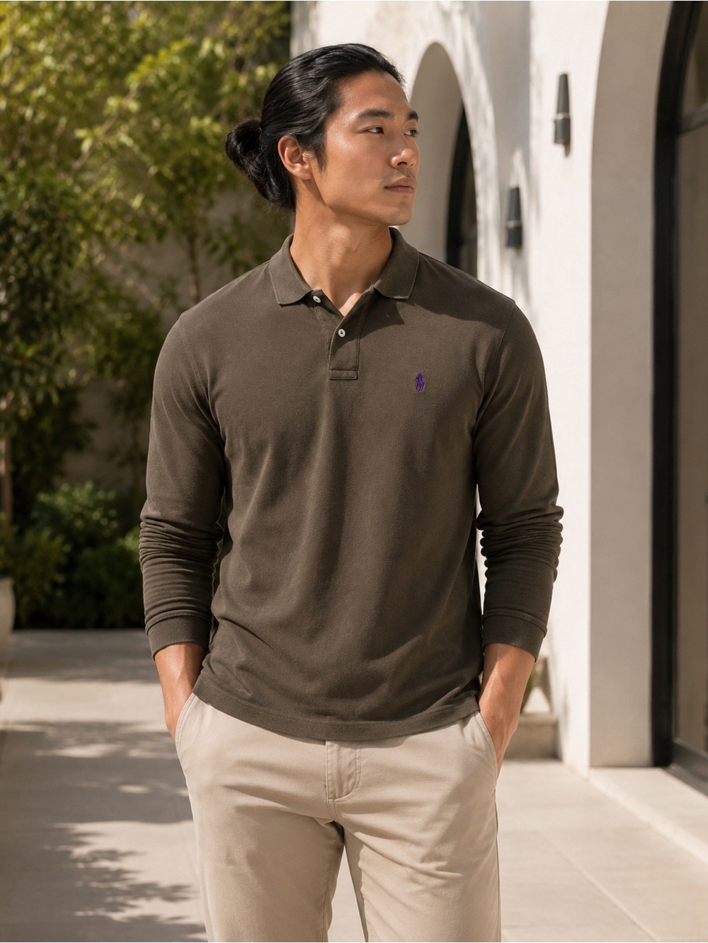 Polo Ralph Lauren Men’s Large Olive Brown Long-Sleeve Polo